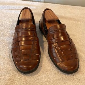 BRAGANO ITALY BROWN LEATHER WEAVE LOAFERS
